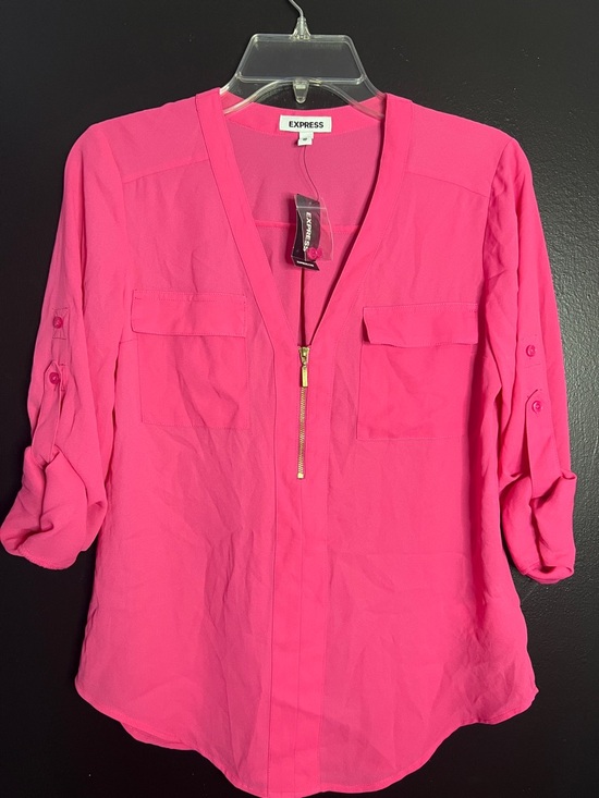 Express Tops - EXPRESS Berry Pink Zip Button-Down Shirt